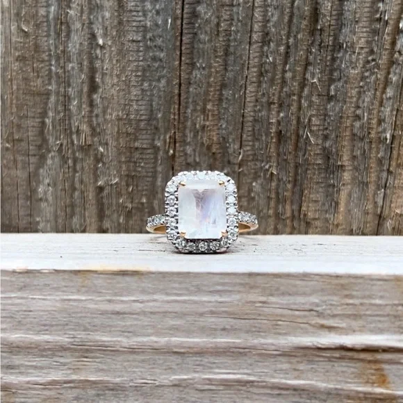 Gorgeous Moonstone/Authentic Diamonds Rose Gold Ring Size 8 - Picture 8 of 9